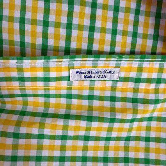 Maus & Hoffman Mens XXL Green‎ Yellow Gingham Short Sleeve Cotton Shirt Buttoned - Picture 6 of 15